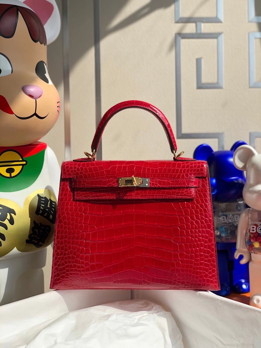 Hermès（爱马仕）Kelly 25cm Alligator shiny 亮面鳄鱼 ck95 法拉利红 Braise 金扣 顶级手缝  现货
