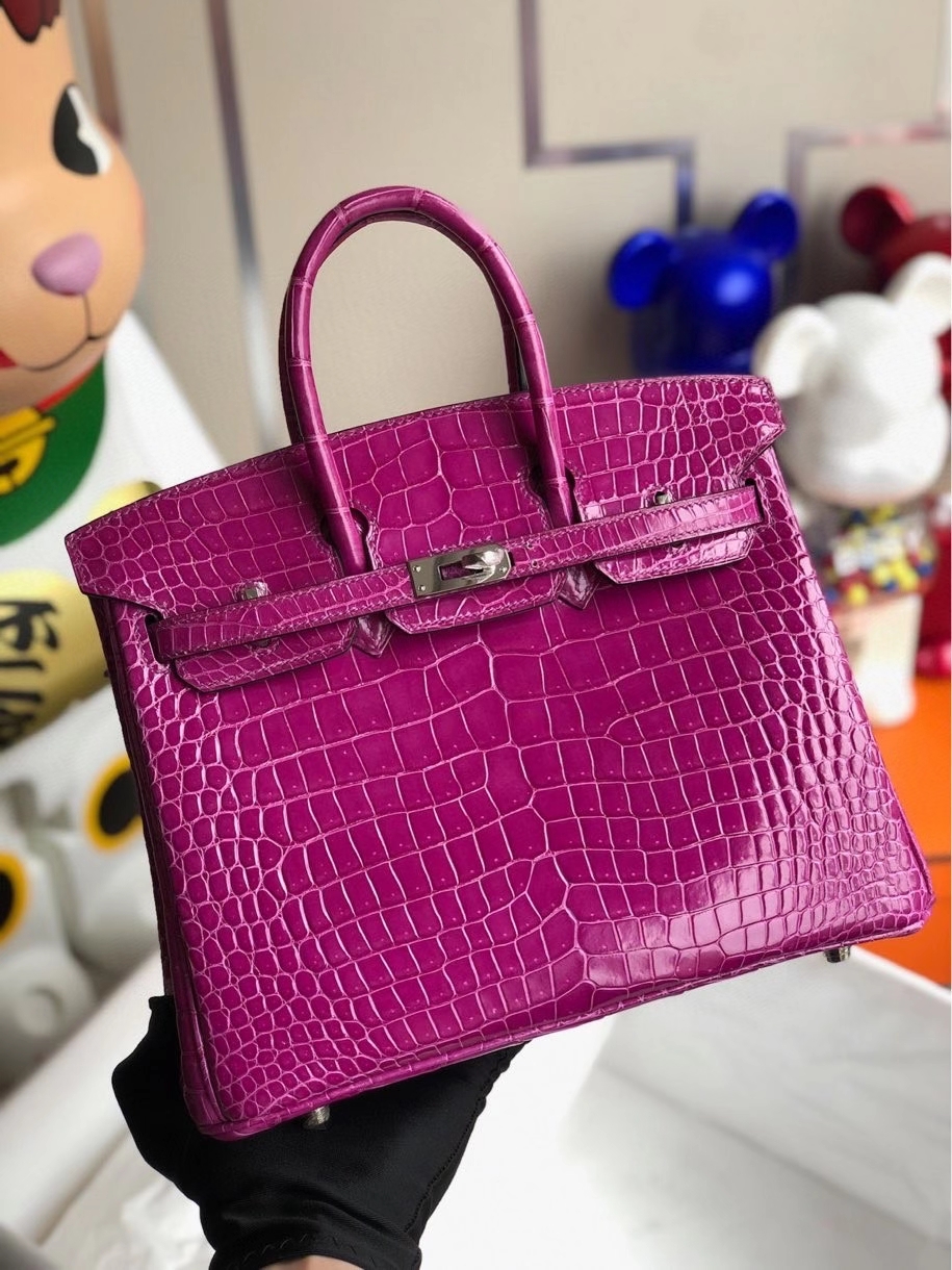Hermès(爱马仕)Birkin 25cm Porosus shiny 亮面澳洲鳄鱼 L3玫瑰紫 rose purple 银扣 顶级手缝 现货-拉尔森鳄鱼皮具定制 - 爱马仕包包官网 Hermès(爱马仕)Birkin 25cm Porosus shiny 亮面澳洲鳄鱼 L3玫瑰紫 rose purple 银扣 顶级手缝 现货