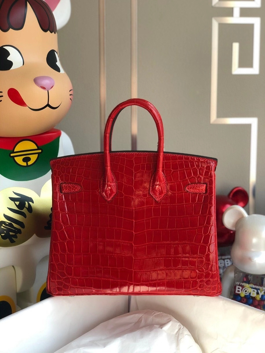 Hermès（爱马仕）Birkin 25cm Crocodile shiny 亮面鳄鱼 ck95 法拉利红 银扣 顶级手缝 现货