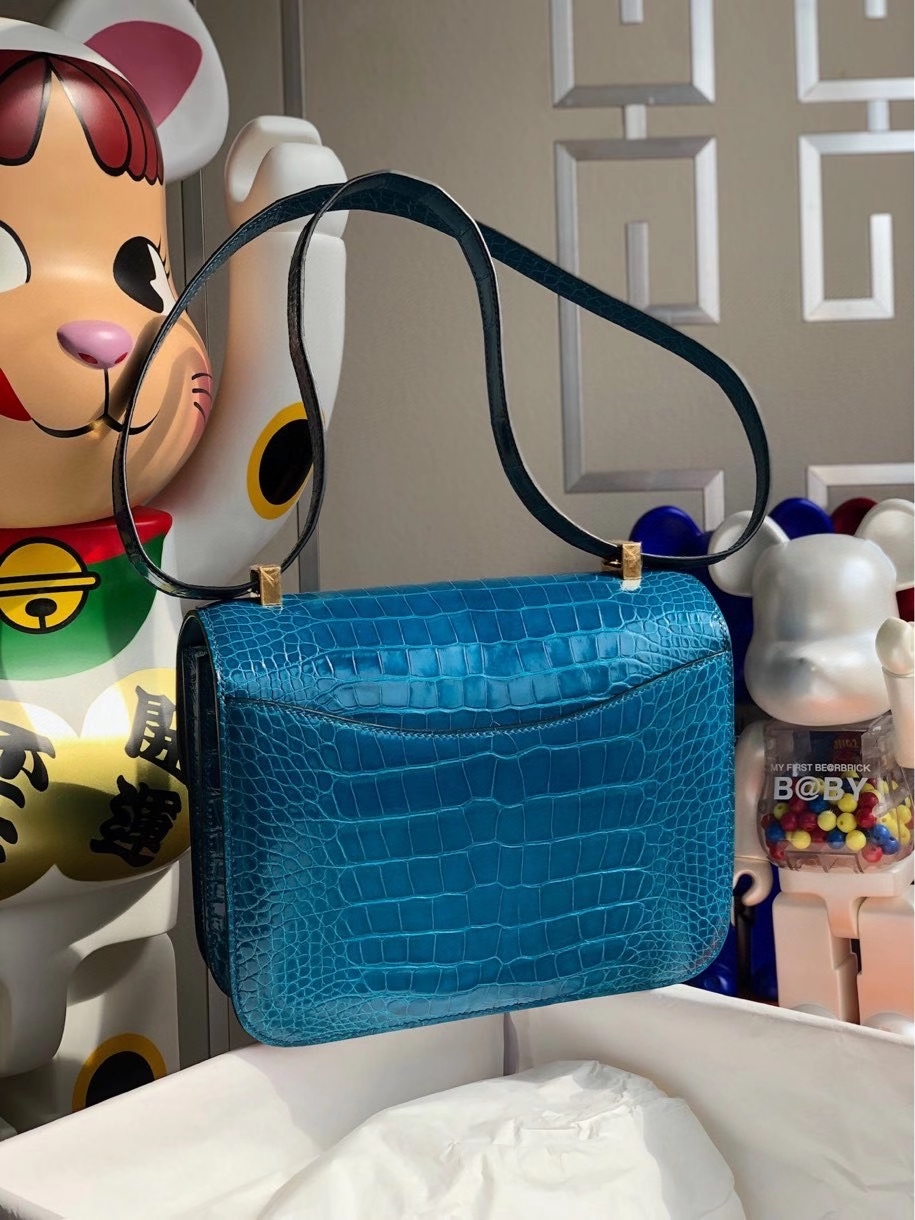 Hermès（爱马仕）Constance 24cm Alligator shiny 亮面鳄鱼 7w 伊兹密尔蓝 金扣 顶级手缝  现货