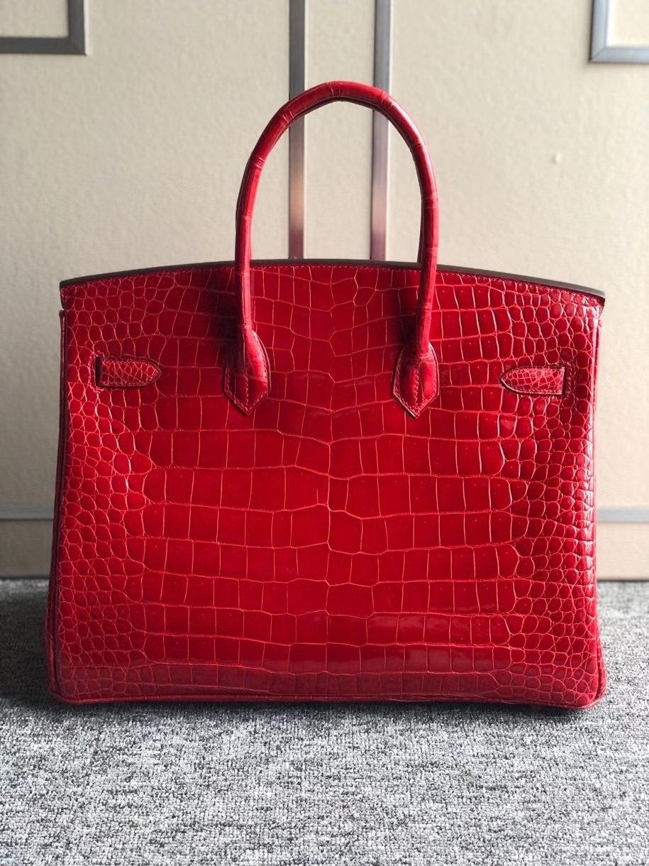 Hermès（爱马仕）Birkin 35cm Porosus shiny 亮面澳洲湾鳄  ck95 法拉利红 Brside 金扣 顶级手缝 现货