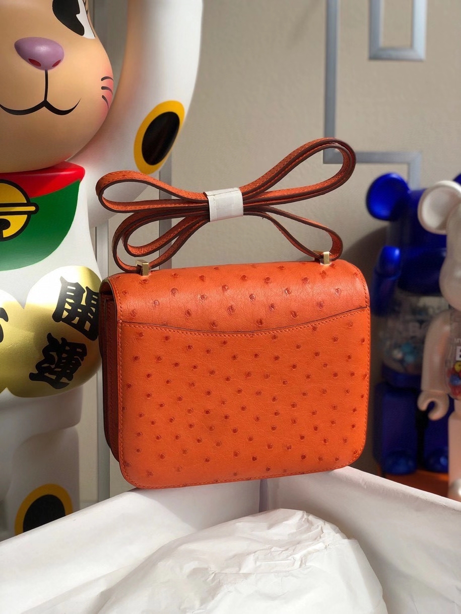 Hermès（爱马仕）Constance 18cm Ostrich kk 鸵鸟 93橙色 Orange 金扣 顶级手缝 现货
