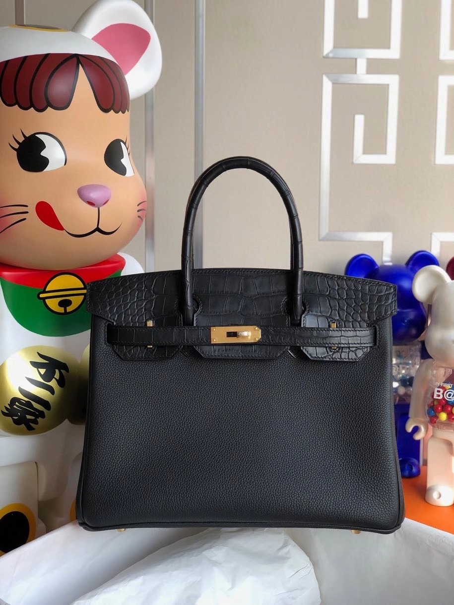 Hermès（爱马仕）Touch系列 Birkin 30cm 黑色拼雾面黑色鳄鱼 金扣 顶级手缝 定制