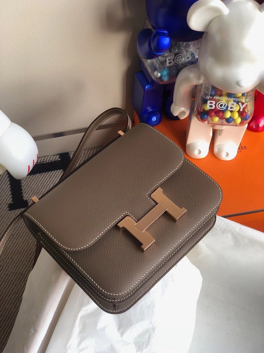 Hermès（爱马仕）Constance 18cm Epsom 原厂掌纹皮 ck18 大象灰 玫瑰金扣 顶级手缝 定制