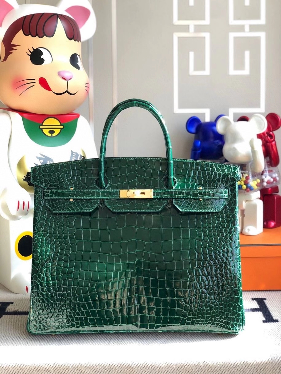 Hermès（爱马仕）Birkin 40cm Porosus shiny 亮面鳄鱼ck67 祖母绿 金扣 顶级手缝 定制