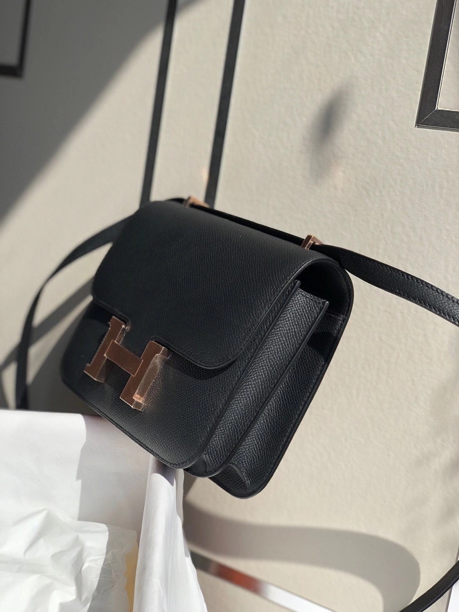 Hermès（爱马仕）Constance 18cm Epsom 原厂掌纹皮  ck89 黑色 Noir 玫瑰金扣 顶级手缝 现货