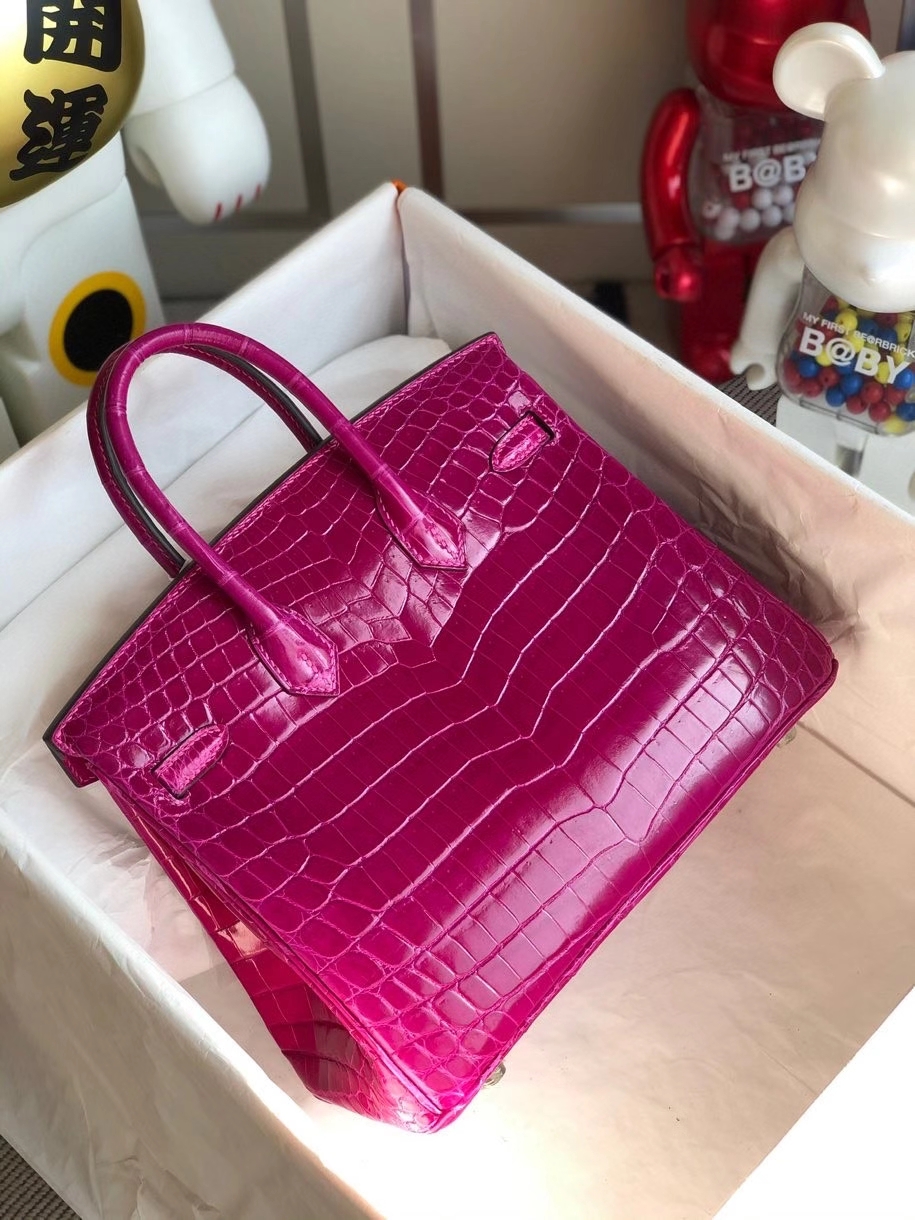 Hermès(爱马仕)Birkin 25cm Crocodile shiny 亮面鳄鱼 J5 天方夜谭粉紫 银扣 顶级手缝 现货-拉尔森鳄鱼皮具定制 - 爱马仕包包官网 Hermès(爱马仕)Birkin 25cm Crocodile shiny 亮面鳄鱼 J5 天方夜谭粉紫 银扣 顶级手缝 现货