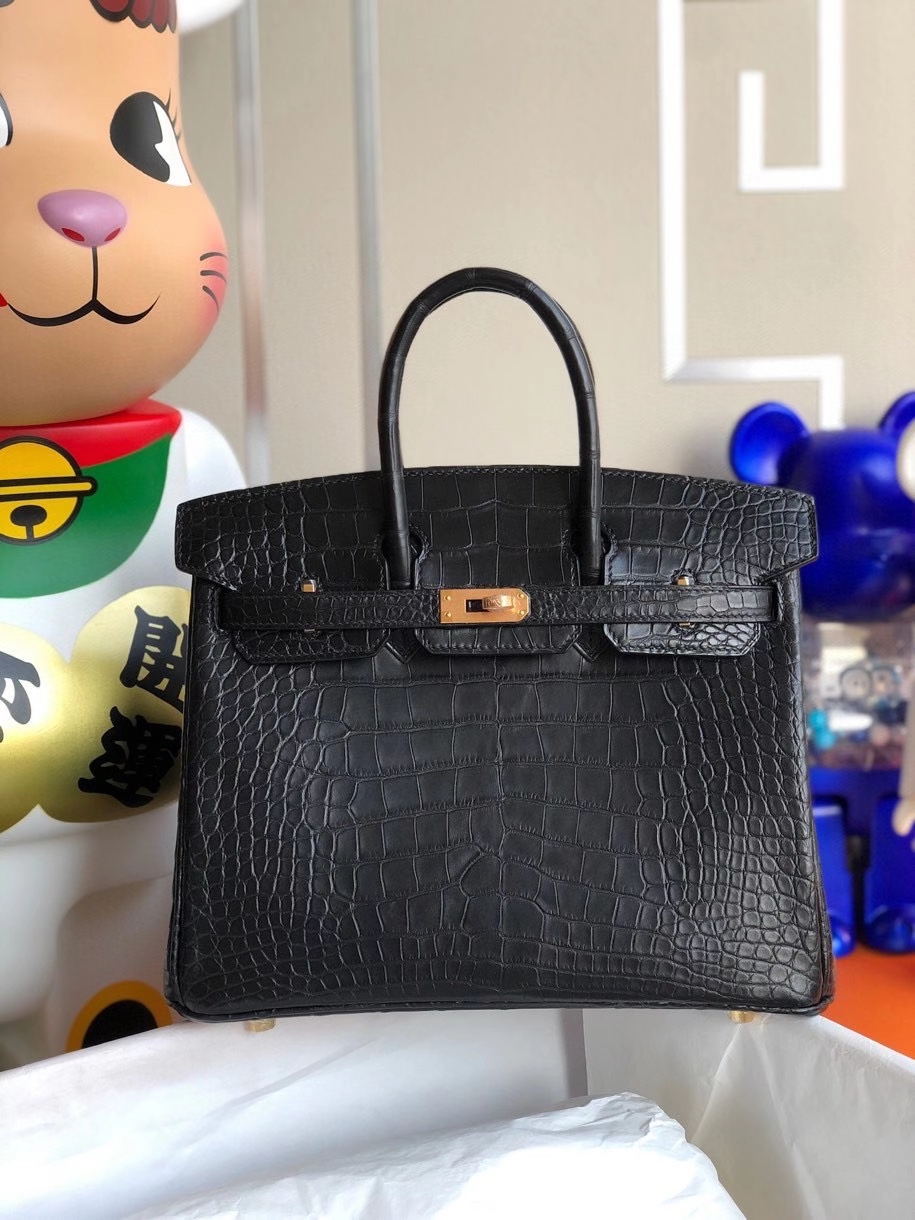 Hermès（爱马仕）Birkin 25cm alligator matt 雾面鳄鱼ck89 黑色 金扣 正品五金 顶级手缝 定制