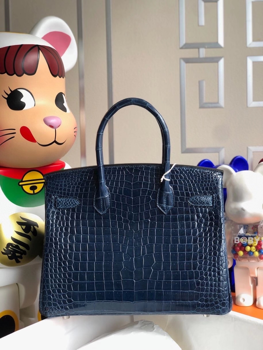 Hermès（爱马仕）Birkin 30cm Porosus shiny 亮面澳洲湾鳄 宝石蓝 银扣 顶级手缝 品相完美 现货