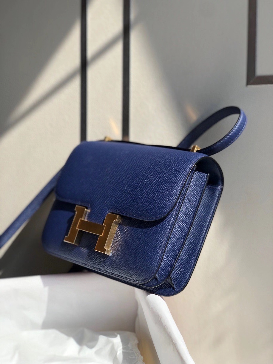 Hermès（爱马仕）Constance 18cm Epsom 原厂掌纹皮 7k 宝石蓝 金扣 顶级手缝 现货