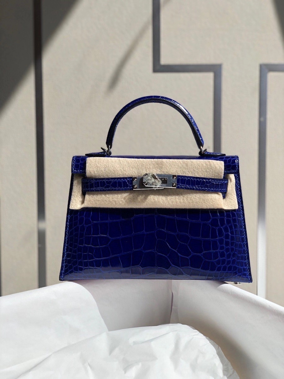 Hermès（爱马仕）Mini kelly ll alligator shiny 亮面鳄鱼 7T 电光蓝 银扣 顶级手缝 小可爱 现货