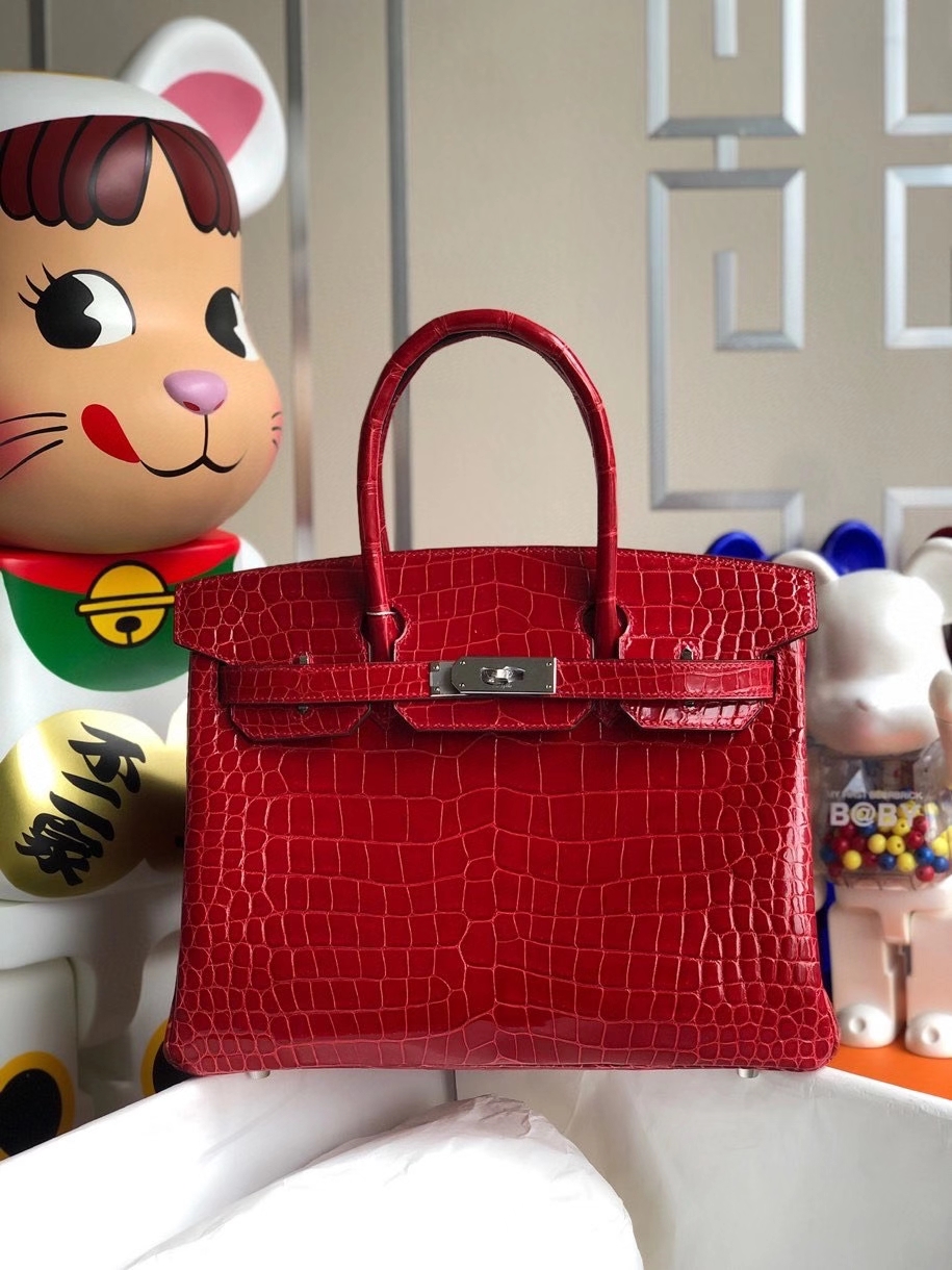 Hermès（爱马仕）Birkin 30cm Porosus shiny 亮面澳洲湾鳄  ck95 法拉利红 Braise 银扣 顶级手缝 现货