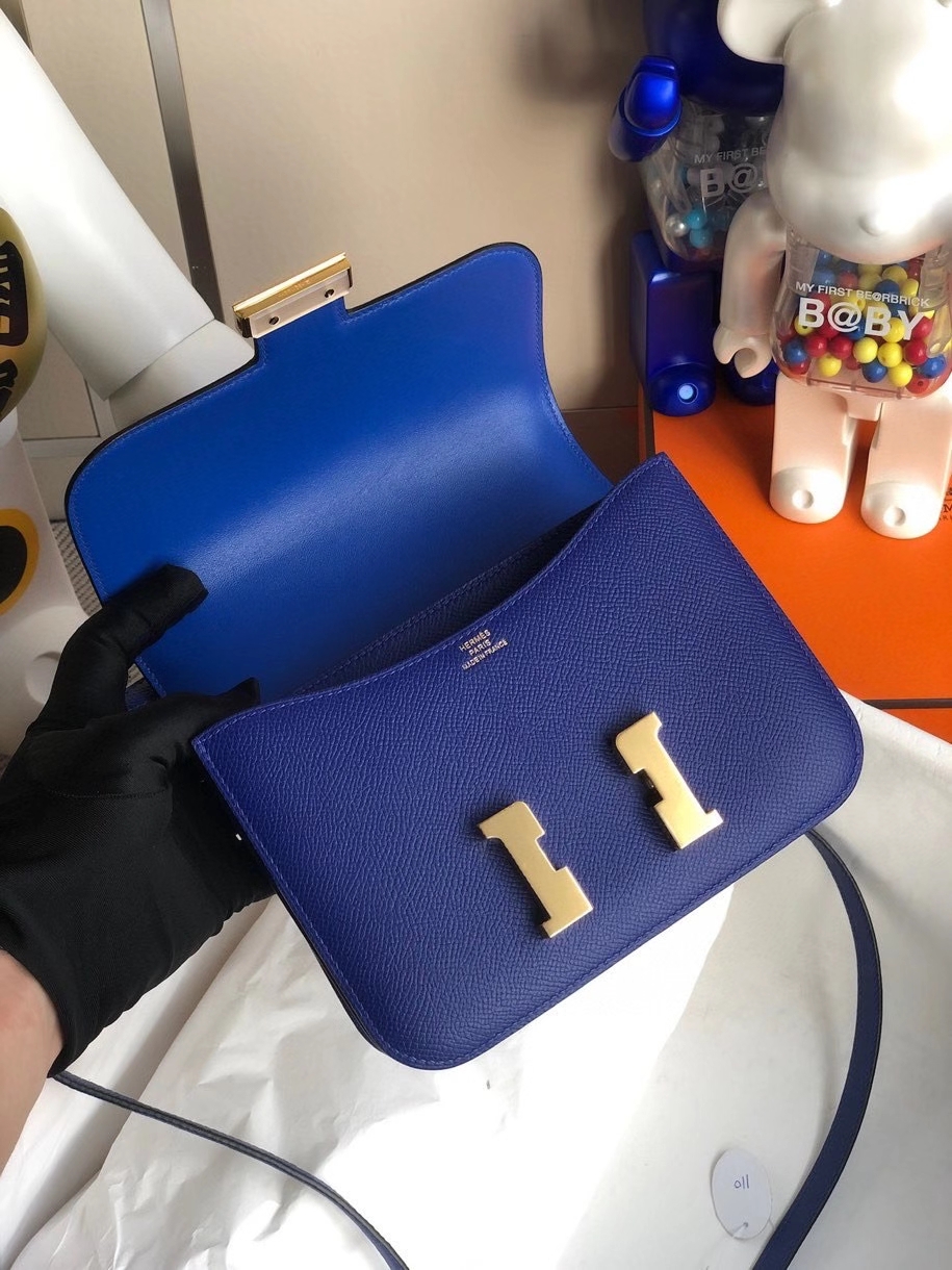Hermès(爱马仕)Constance 18cm Epsom 原厂掌纹皮 7T 电光蓝 金扣 顶级手缝 定制-拉尔森鳄鱼皮具定制 - 爱马仕包包官网 Hermès(爱马仕)Constance 18cm Epsom 原厂掌纹皮 7T 电光蓝 金扣 顶级手缝 定制