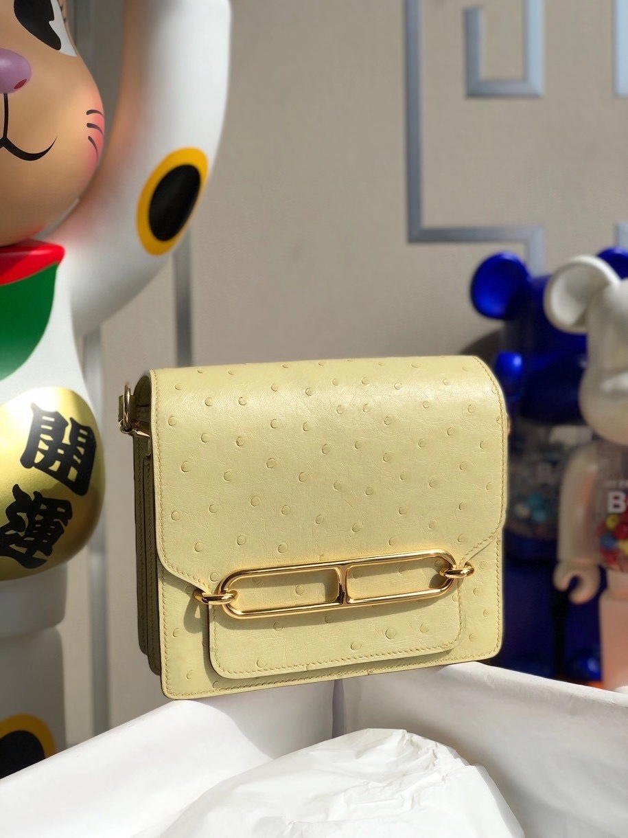 Hermès（爱马仕）Roulis 18cm Ostrich kk鸵鸟 1Z小鸡黄 金扣 顶级手缝 现货