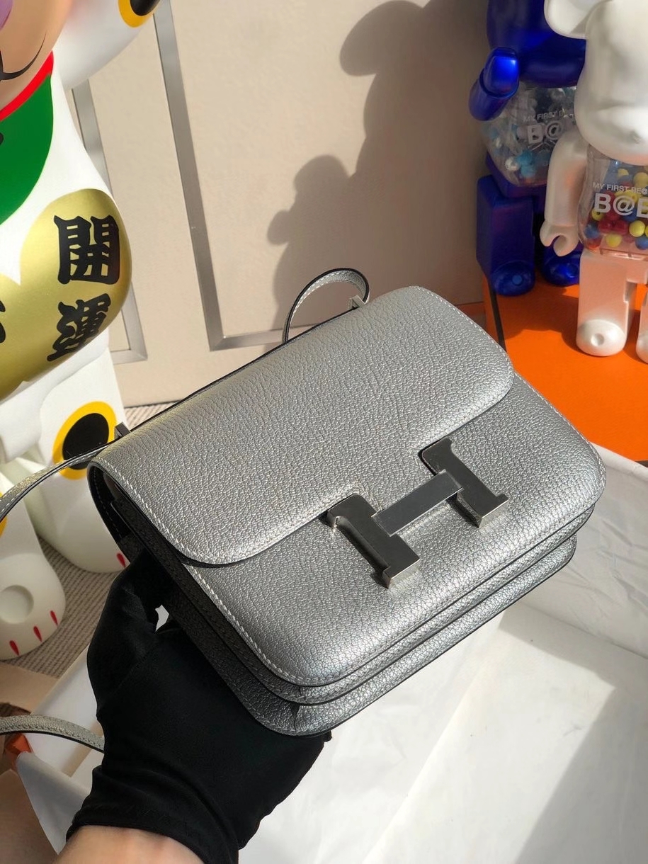 Hermès（爱马仕）Constance 18cm Chevre 山羊皮 银色 银扣 顶级手缝 限量定制