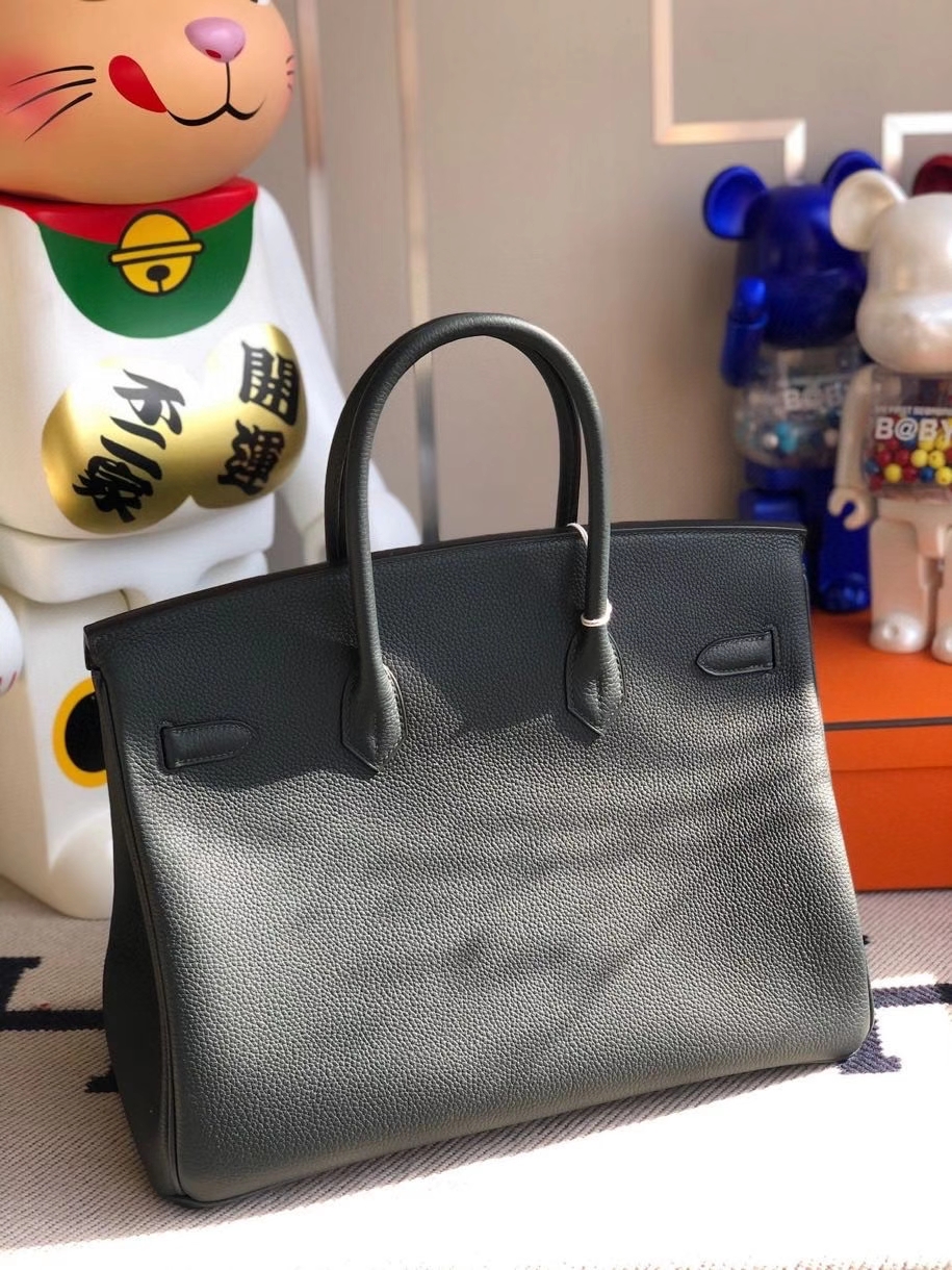 Hermès（爱马仕）Birkin 35cm 6o 柏树绿拼双杠琉璃蓝 银扣 顶级手缝 定制
