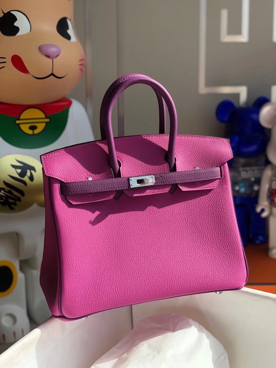 Hermès（爱马仕）Birkin 25cm togo 原厂小牛皮 玉兰粉拼海葵紫 银扣 马蹄印 顶级手缝