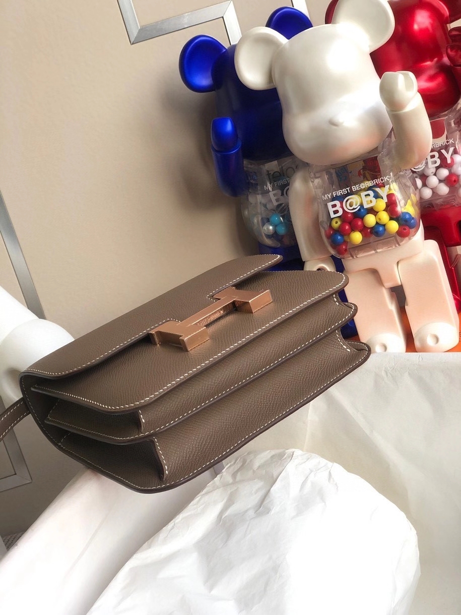 Hermès（爱马仕）Constance 18cm Epsom 原厂掌纹皮 ck18 大象灰 玫瑰金扣 顶级手缝 定制
