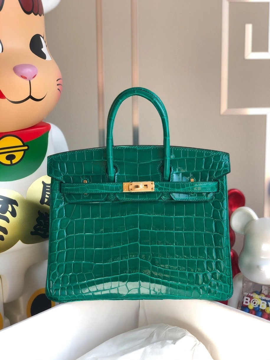 Hermès（爱马仕）Birkin 25cm Crocodile shiny 亮面鳄鱼 6Ｑ翡翠绿 金扣 顶级手缝 品相完美 现货