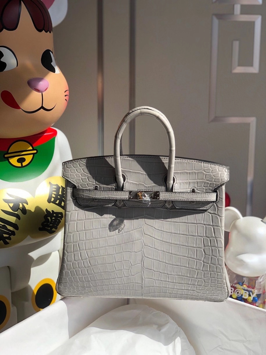 Hermès（爱马仕）Birkin 25cm Crocodile matt 雾面鳄鱼 ck80 珍珠灰 银扣 顶级手缝 品相完美 现货