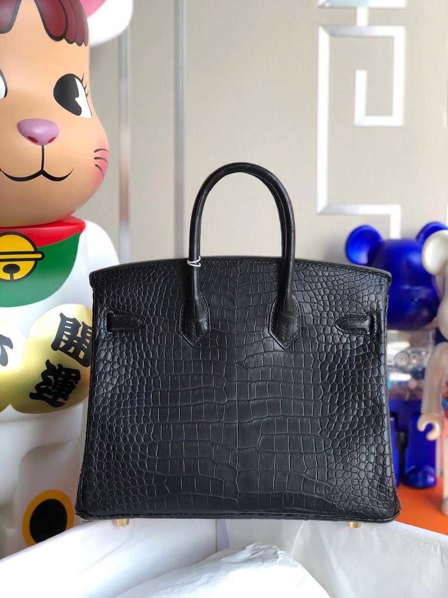 Hermès（爱马仕）Birkin 25cm Porosus matt 雾面鳄鱼 ck89 黑色 金扣 顶级手缝 定制