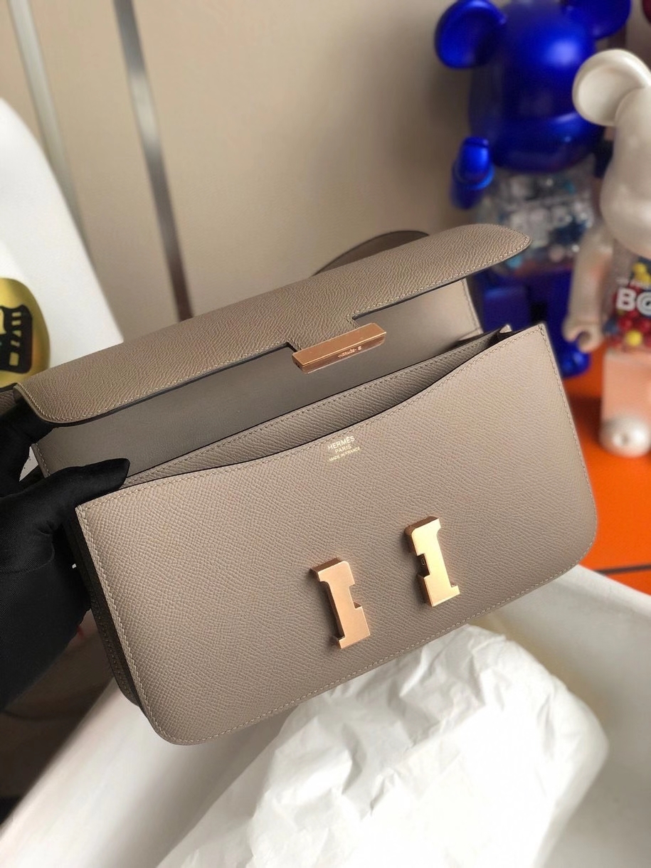 Hermès(爱马仕)Constance elan Epsom 原厂掌纹皮 M8 沥青灰 玫瑰金扣 rose gold 顶级手缝-拉尔森鳄鱼皮具定制 - 爱马仕包包官网 Hermès(爱马仕)Constance elan Epsom 原厂掌纹皮 M8 沥青灰 玫瑰金扣 rose gold 顶级手缝