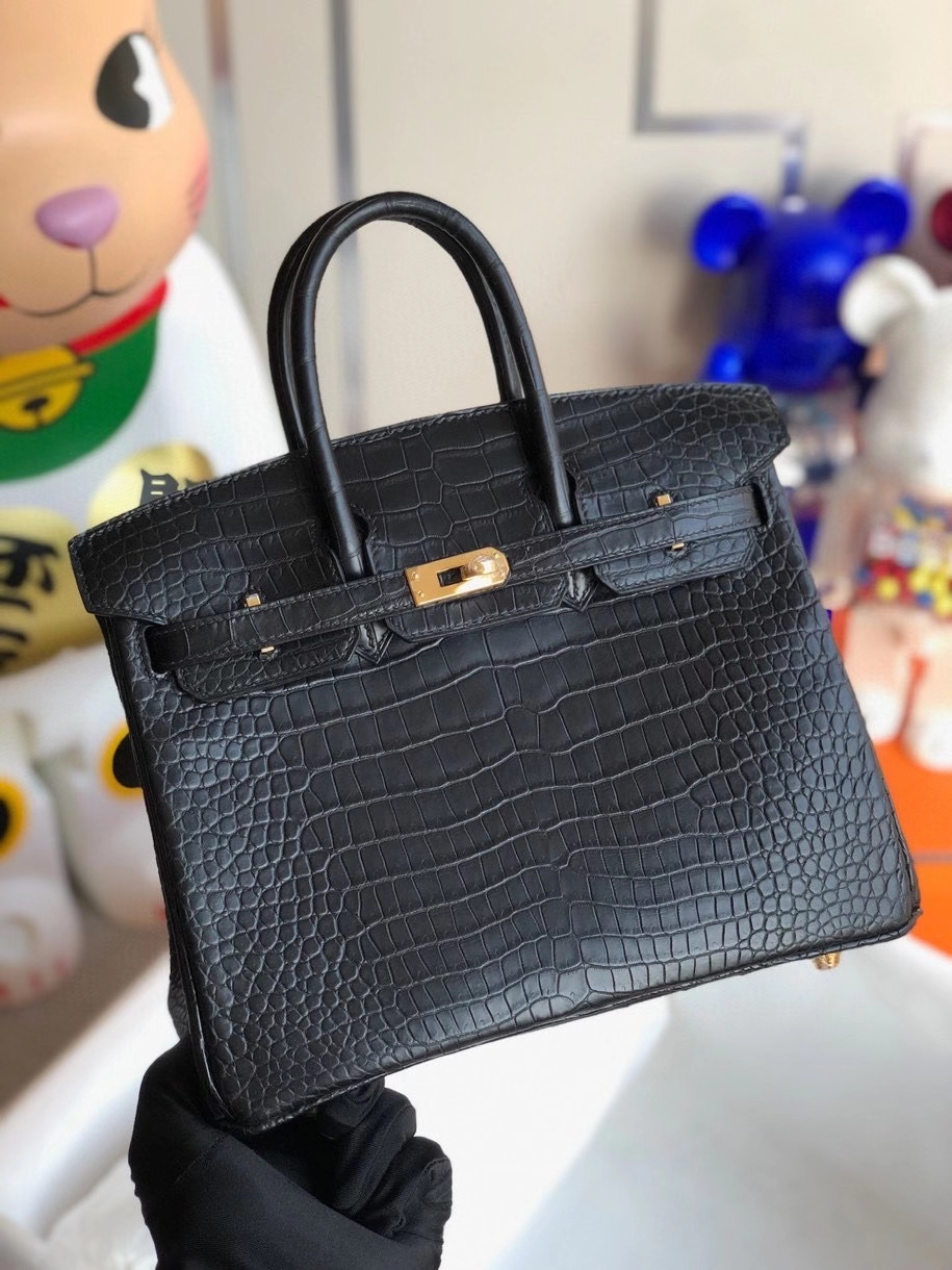 Hermès（爱马仕）Birkin 25cm Porosus matt 雾面鳄鱼 ck89 黑色 金扣 顶级手缝 定制