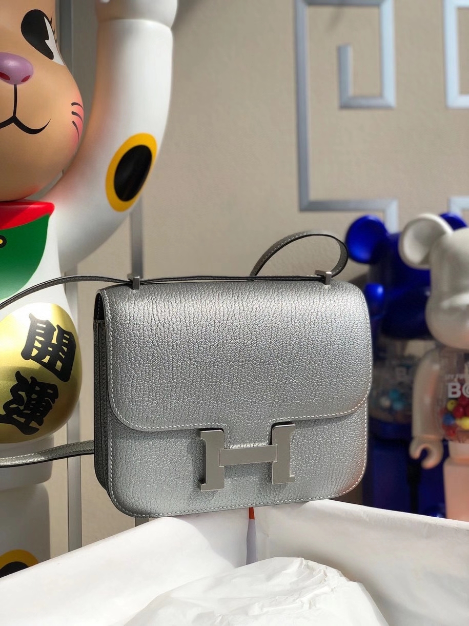 Hermès（爱马仕）Constance 18cm Chevre 山羊皮 银色 银扣 顶级手缝 限量定制