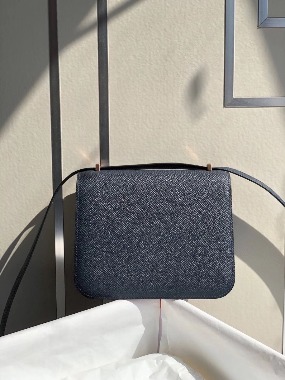 Hermès（爱马仕）Constance 18cm Epsom 原厂掌纹皮 深海蓝 玫瑰金扣 顶级手缝 现货
