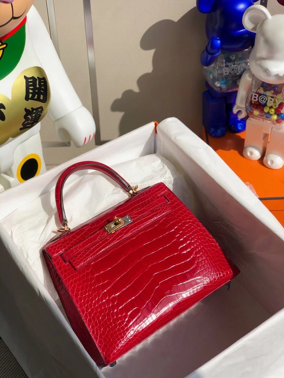 Hermès（爱马仕）Kelly 25cm Alligator shiny 亮面鳄鱼 ck95 法拉利红 Braise 金扣 顶级手缝  现货