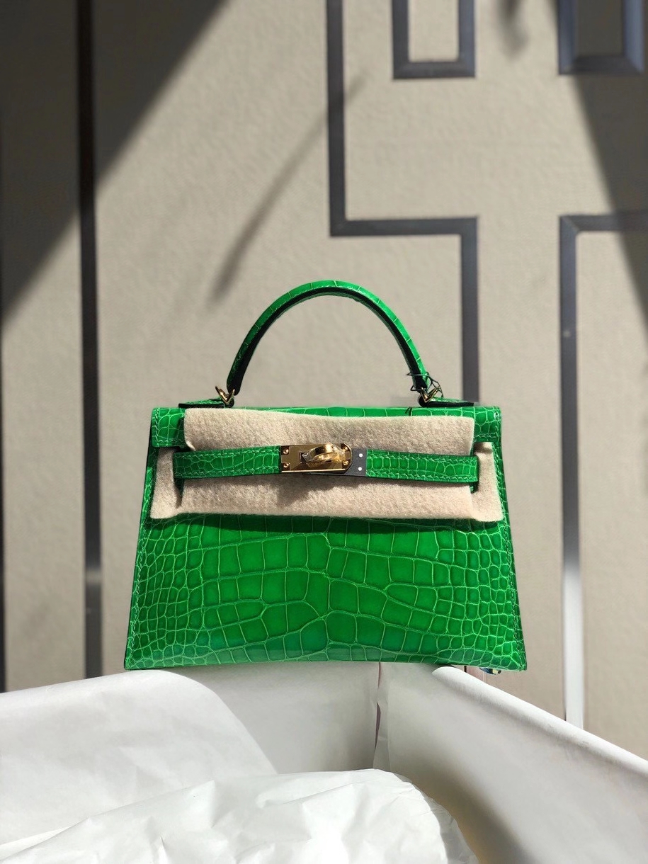 Hermès（爱马仕）Mini kelly ll alligator shiny 亮面鳄鱼 1 L仙人掌 金扣 顶级手缝 小可爱 现货