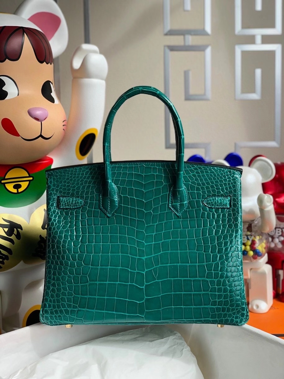Hermès（爱马仕）Birkin 30cm Porosus shiny 亮面澳洲湾鳄 6Ｑ 翡翠绿 金扣 顶级手缝 品相完美 现货