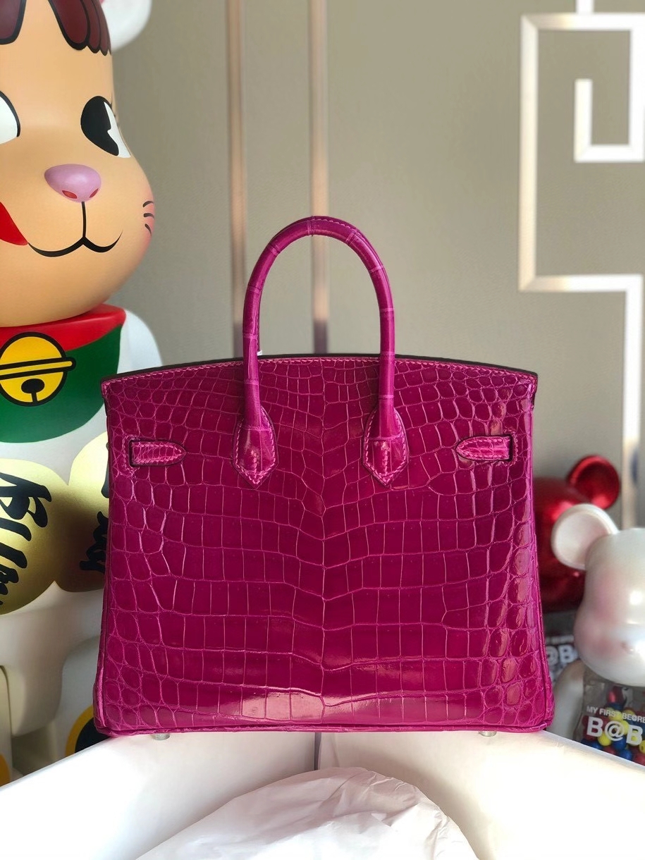 Hermès（爱马仕）Birkin 25cm Crocodile shiny 亮面鳄鱼 J5 天方夜谭粉紫 银扣 顶级手缝 现货