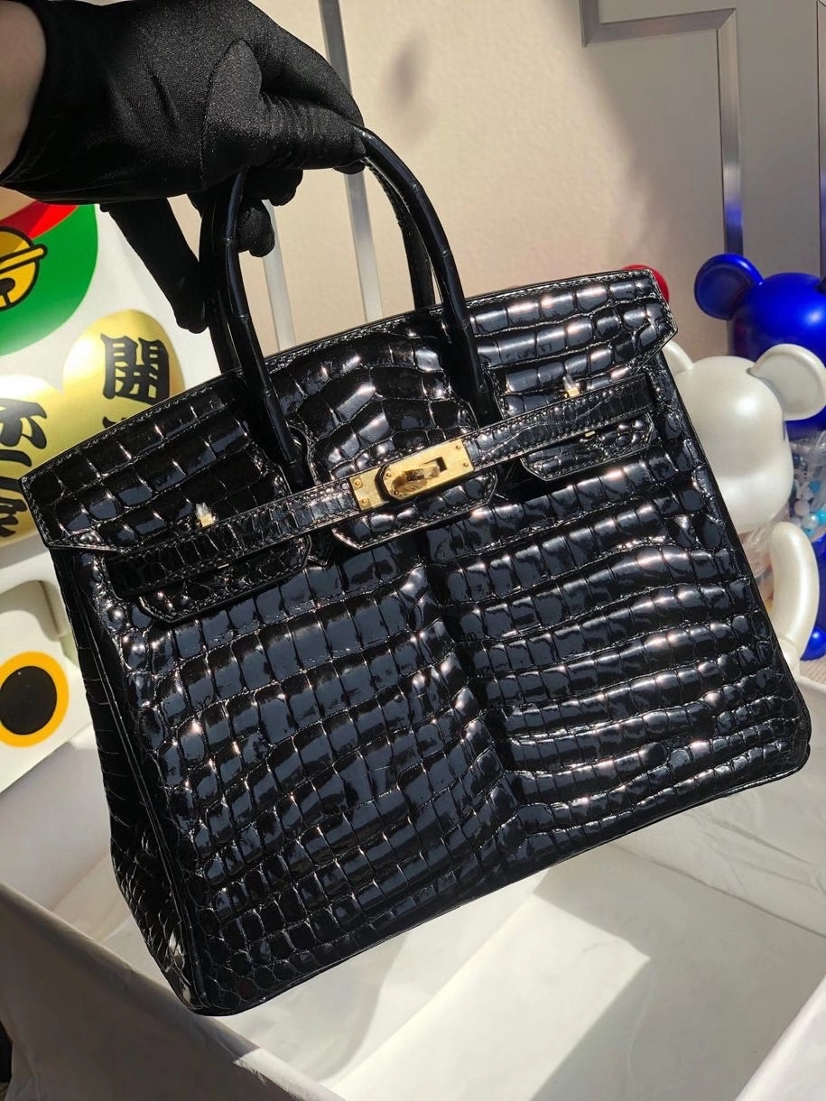 Hermès（爱马仕）Birkin 25cm Crocodile shiny 亮面鳄鱼 ck89 黑色 Noir  金扣 顶级手缝 品相完美 拱珠现货