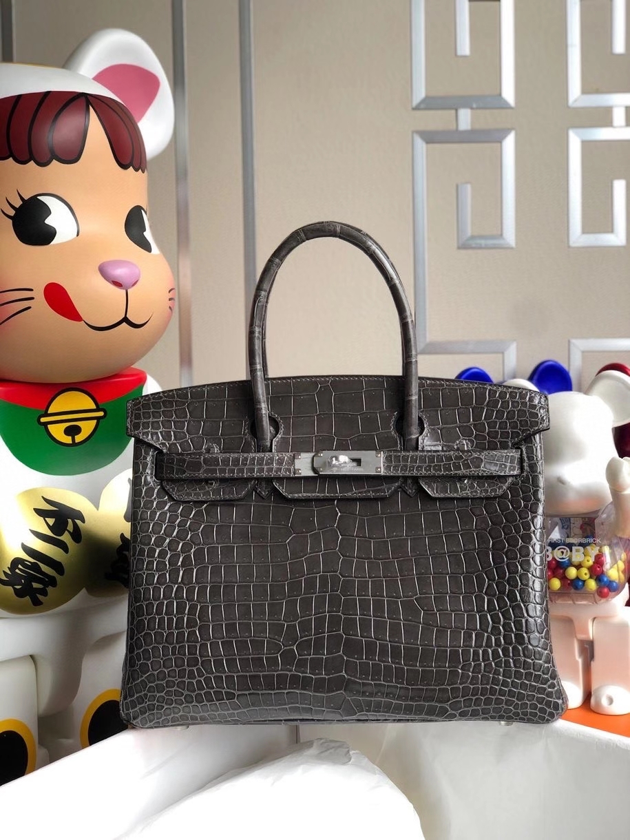 Hermès（爱马仕）Birkin 30cm Porosus shiny 亮面澳洲湾鳄ck88 石墨灰 graphite 金扣 银扣 顶级手缝
