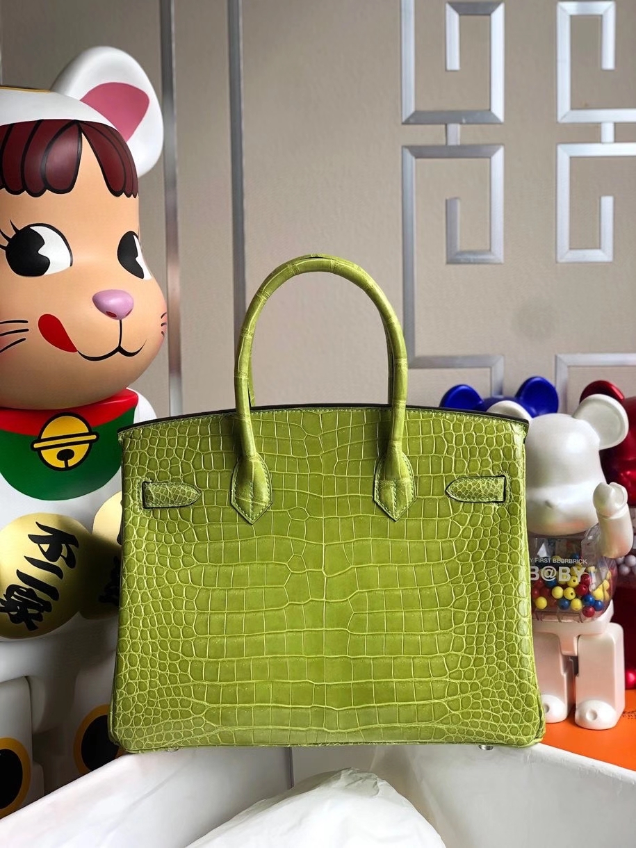 Hermès（爱马仕）Birkin 30cm Porosus shiny 亮面澳洲湾鳄 奇异果绿kiwi 银扣 顶级手缝 品相完美 现货