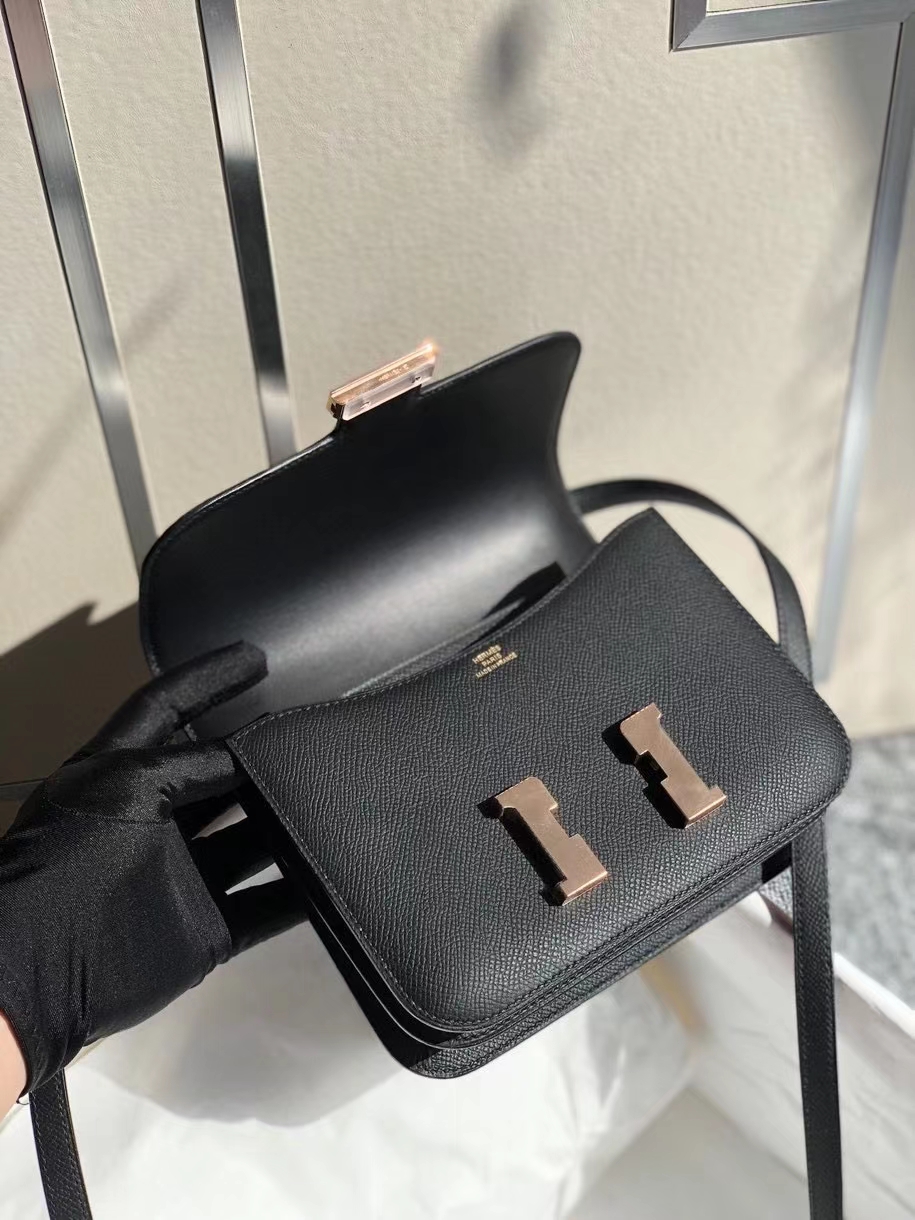 Hermès（爱马仕）Constance 18cm Epsom 原厂掌纹皮  ck89 黑色 Noir 玫瑰金扣 顶级手缝 现货