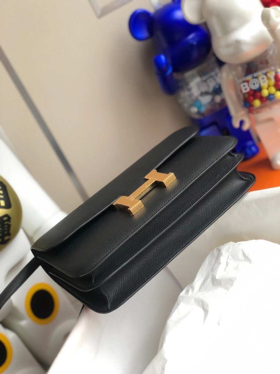 Hermès（爱马仕）Constance elan Epsom 原厂掌纹皮  ck89 黑色 Noir 金扣 顶级手缝