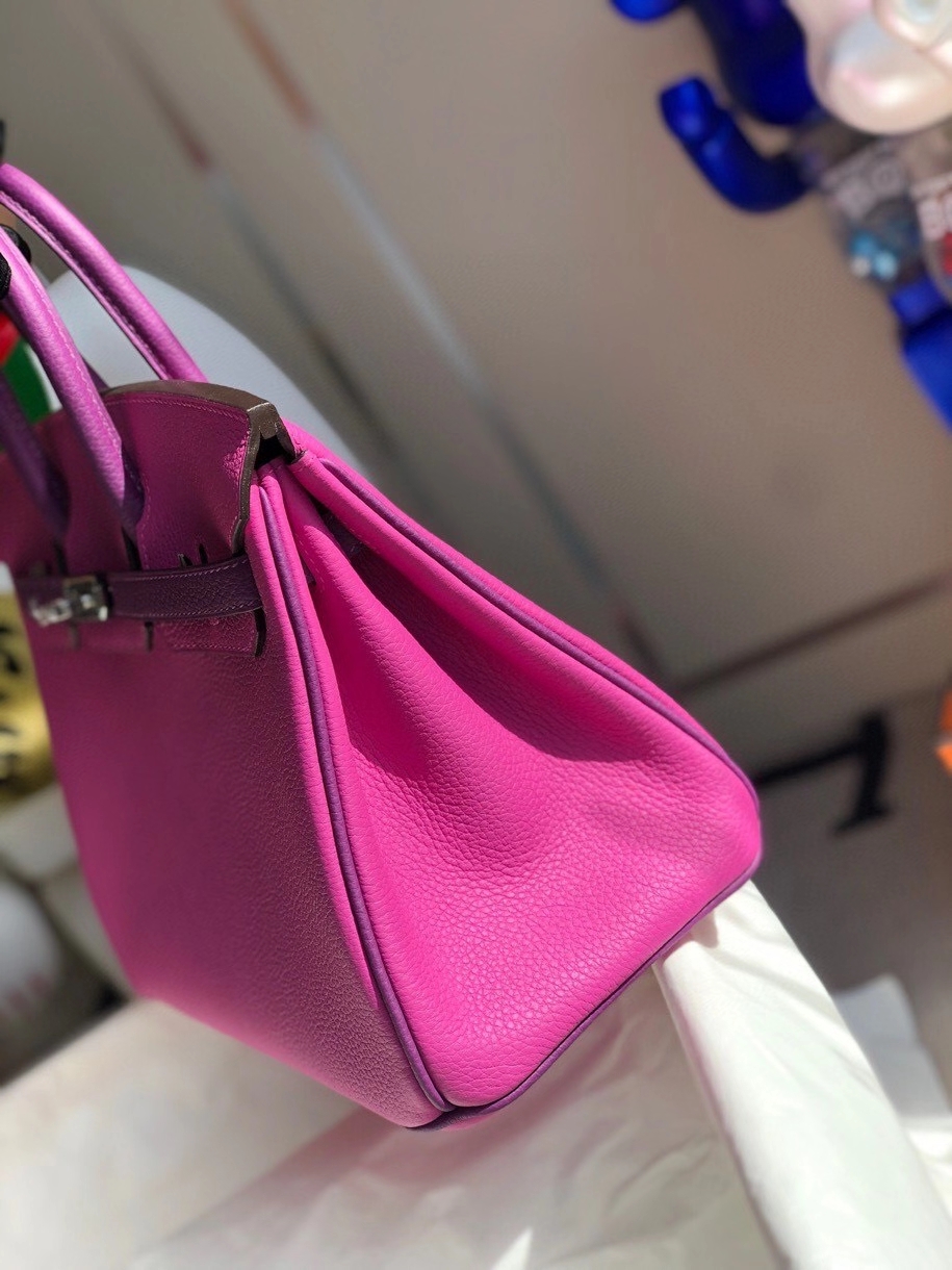 Hermès（爱马仕）Birkin 25cm togo 原厂小牛皮 玉兰粉拼海葵紫 银扣 马蹄印 顶级手缝