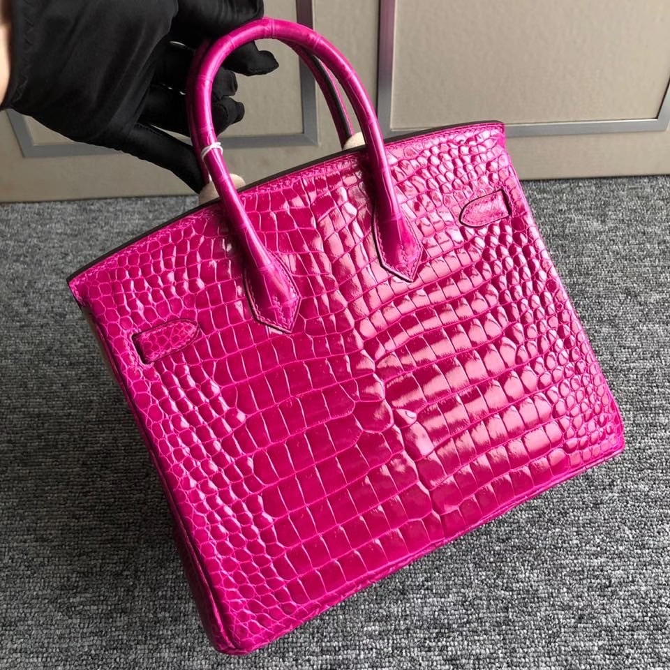 Hermès（爱马仕）Birkin 25cm Porosus shiny 亮面澳洲湾鳄 J5 天方夜谭粉紫  金扣 顶级手缝 现货