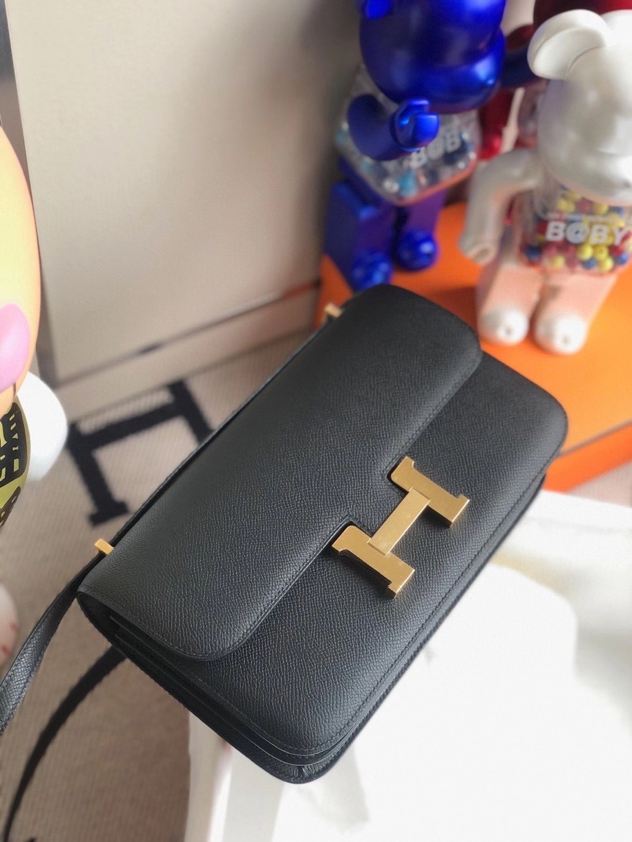 Hermès（爱马仕）Constance elan Epsom 原厂掌纹皮  ck89 黑色 Noir 金扣 顶级手缝