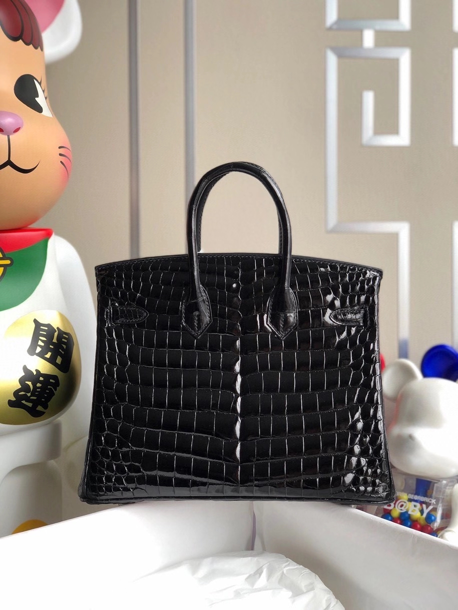Hermès（爱马仕）Birkin 25cm Crocodile shiny 亮面鳄鱼 ck89 黑色 Noir 银扣 顶级手缝 拱珠皮 现货