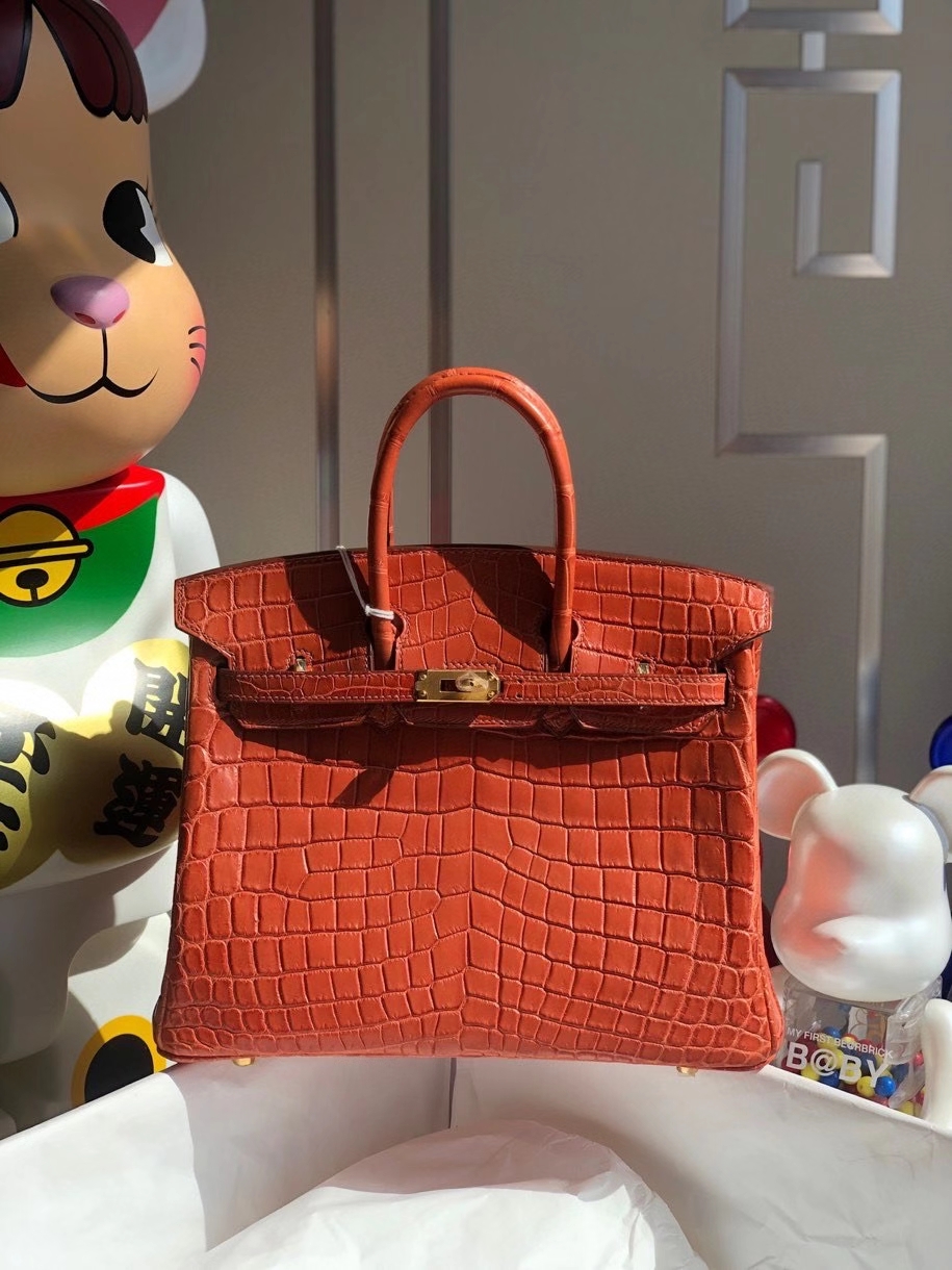 Hermès（爱马仕）Birkin 25cm Crocodile  matt 雾面鳄鱼 M9 三文鱼红 金扣 顶级手缝  品相完美 现货