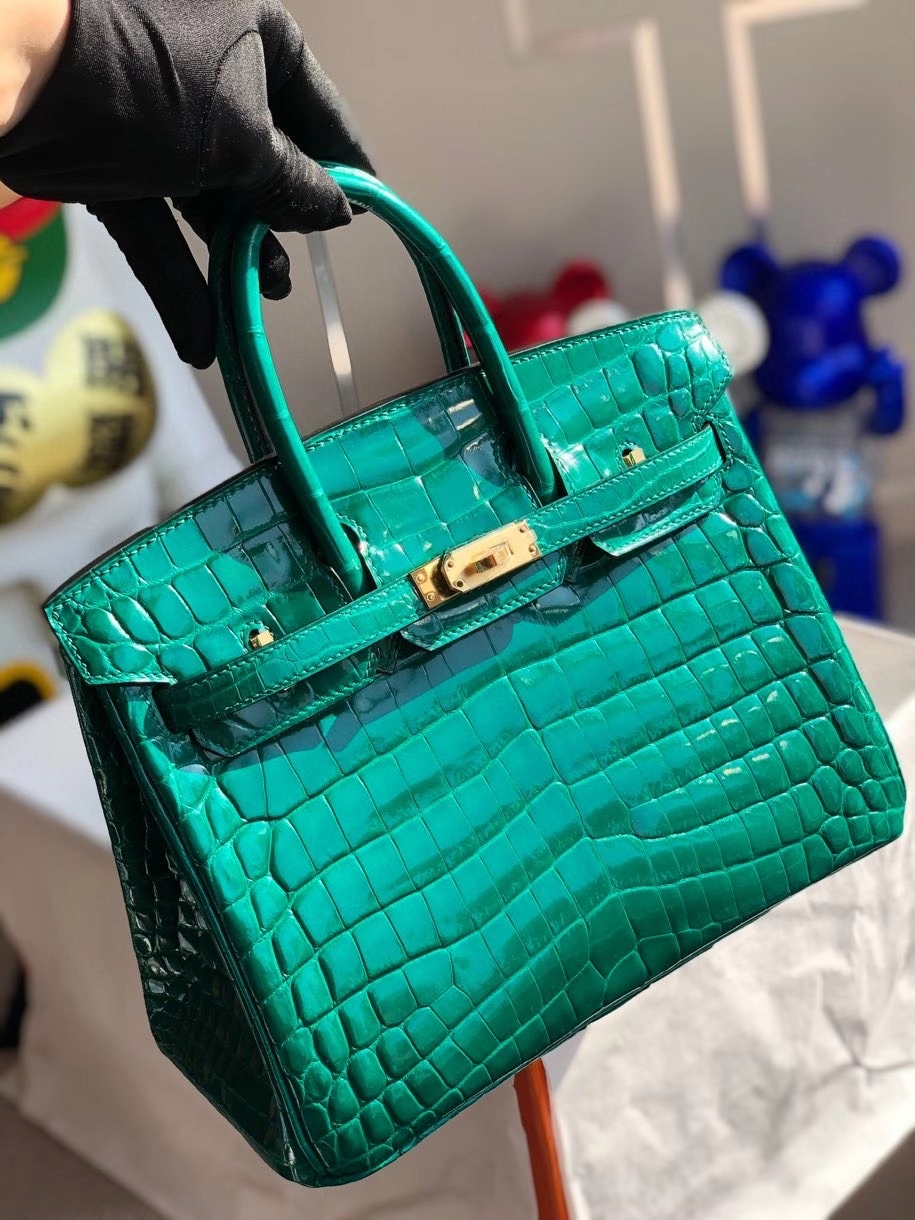 Hermès（爱马仕）Birkin 25cm Crocodile shiny 亮面鳄鱼 6Ｑ翡翠绿 金扣 顶级手缝 品相完美 现货