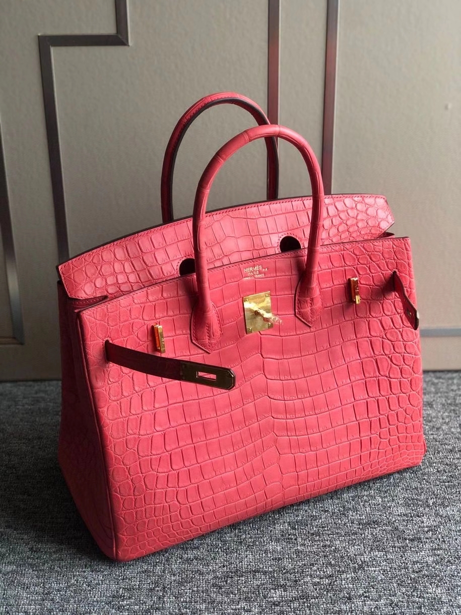 Hermès（爱马仕）Birkin 35cm Crocodile matt 雾面鳄鱼 A5杜鹃红 金扣 顶级手缝 品相超美 现货