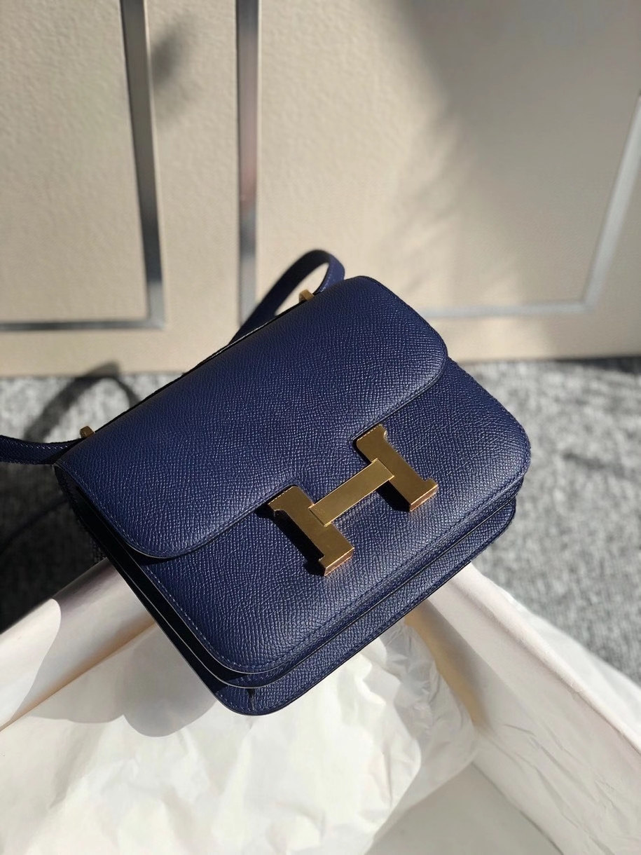 Hermès（爱马仕）Constance 18cm Epsom 原厂掌纹皮 7k 宝石蓝 金扣 顶级手缝 现货