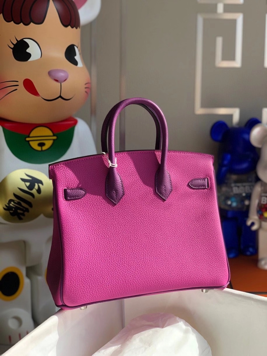 Hermès（爱马仕）Birkin 25cm togo 原厂小牛皮 玉兰粉拼海葵紫 银扣 马蹄印 顶级手缝