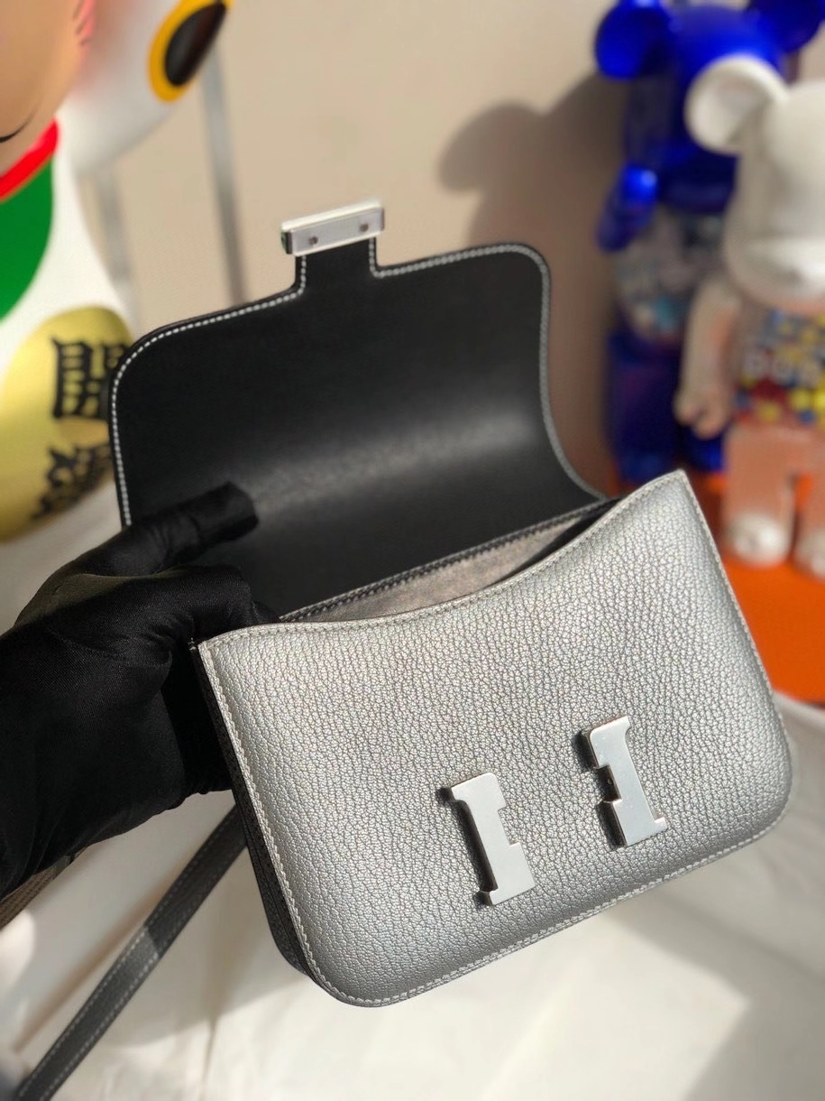 Hermès（爱马仕）Constance 18cm Chevre 山羊皮 银色 银扣 顶级手缝 限量定制