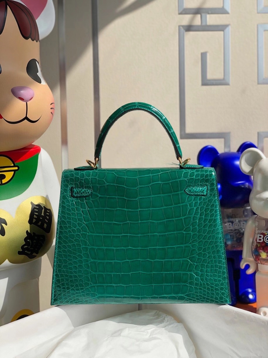Hermès（爱马仕）Kelly 25cm Alligator shiny 亮面鳄鱼6Ｑ 翡翠绿 金扣 顶级手缝  现货