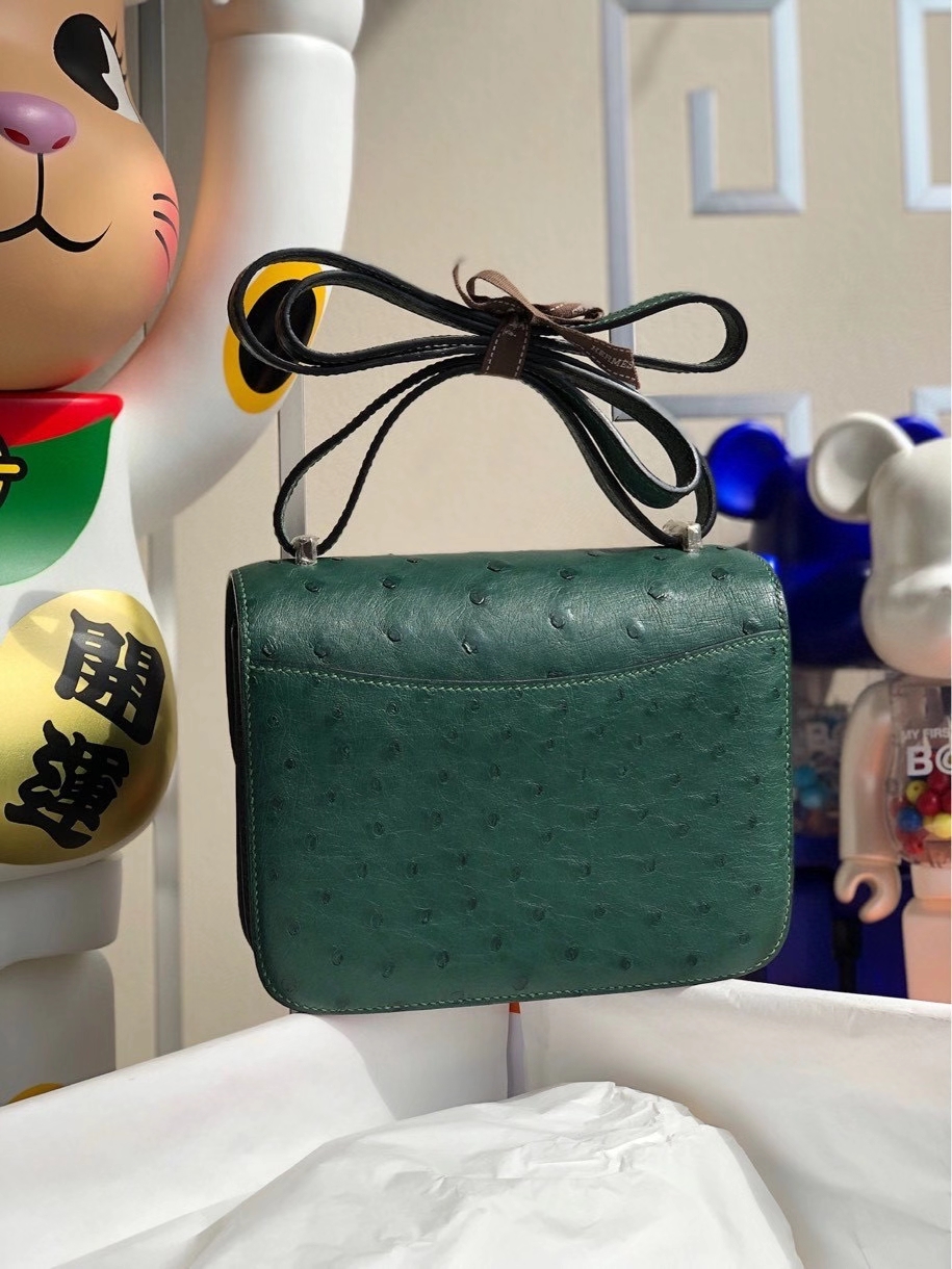 Hermès（爱马仕）Constance 18cm Ostrich kk 鸵鸟 z6 孔雀绿 银扣 顶级手缝 现货